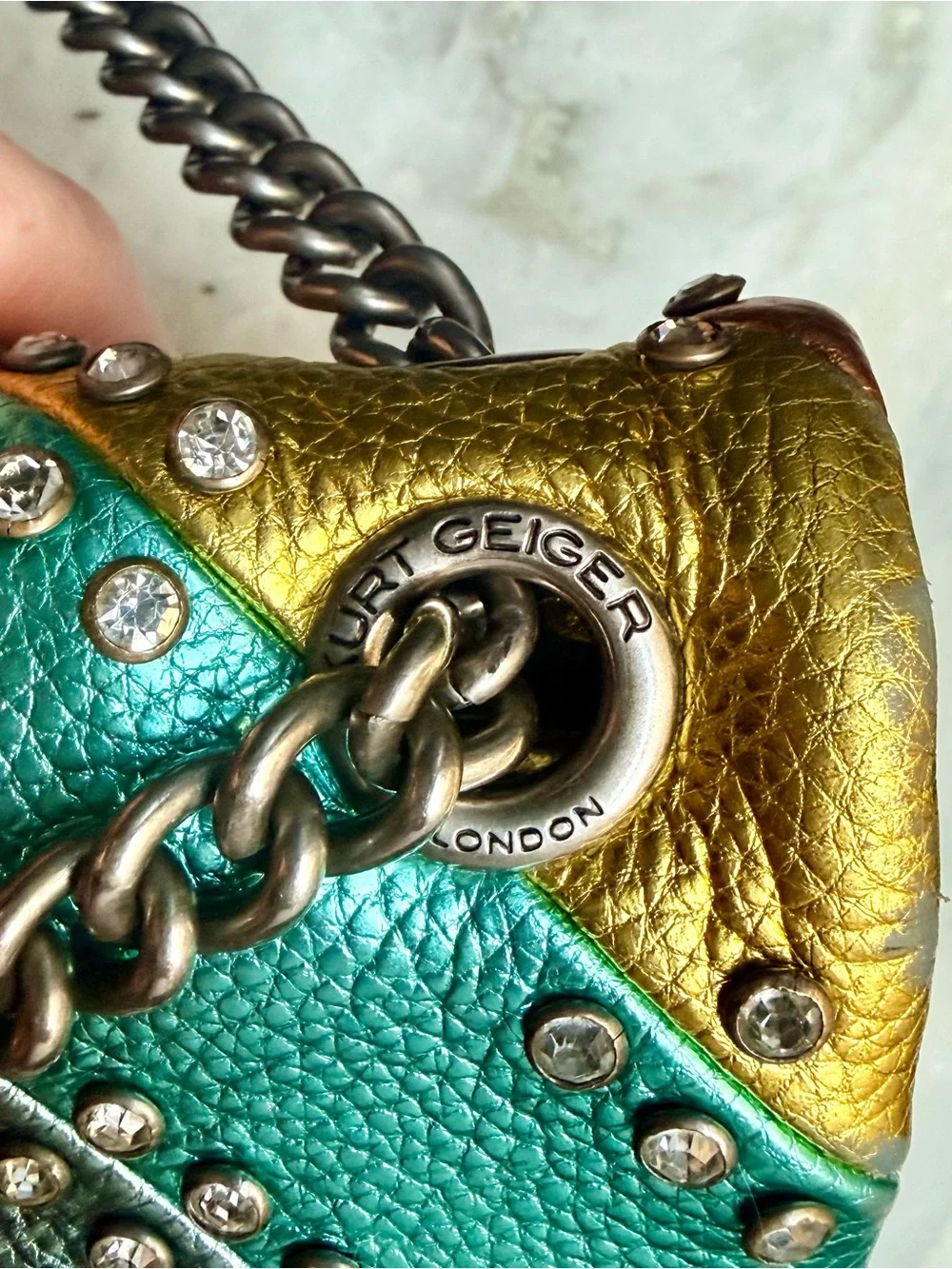 Kurt Geiger London Rainbow Mini
Kensington Crossbody Metallic
Studded Bag - Picture 4 of 16